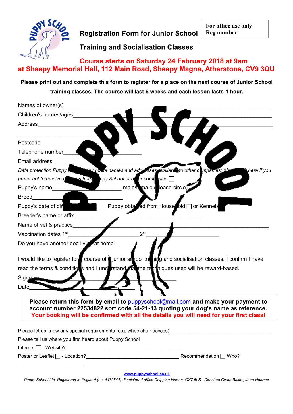 Registration Form for Junior School