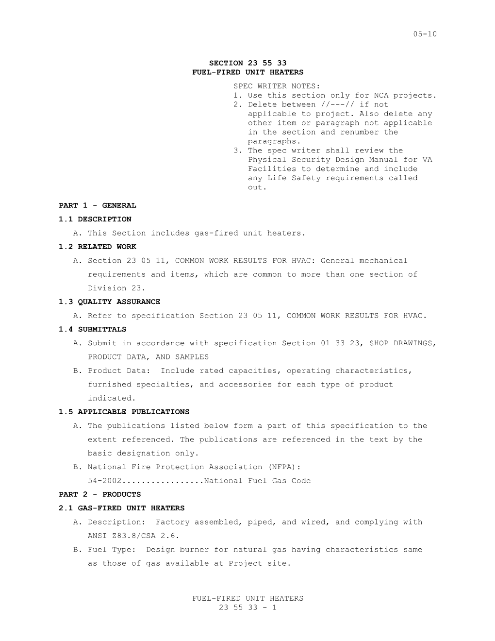 Section 23 55 33 - Fuel-Fired Unit Heaters