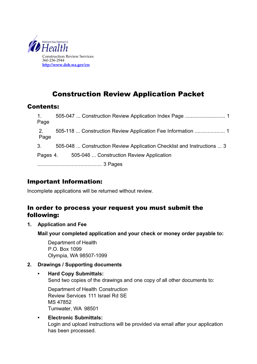 Construction Review Application Packet