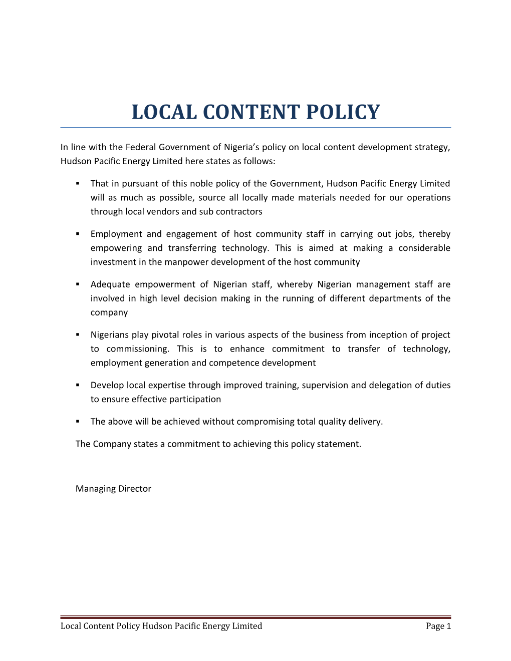 Local Content Policy