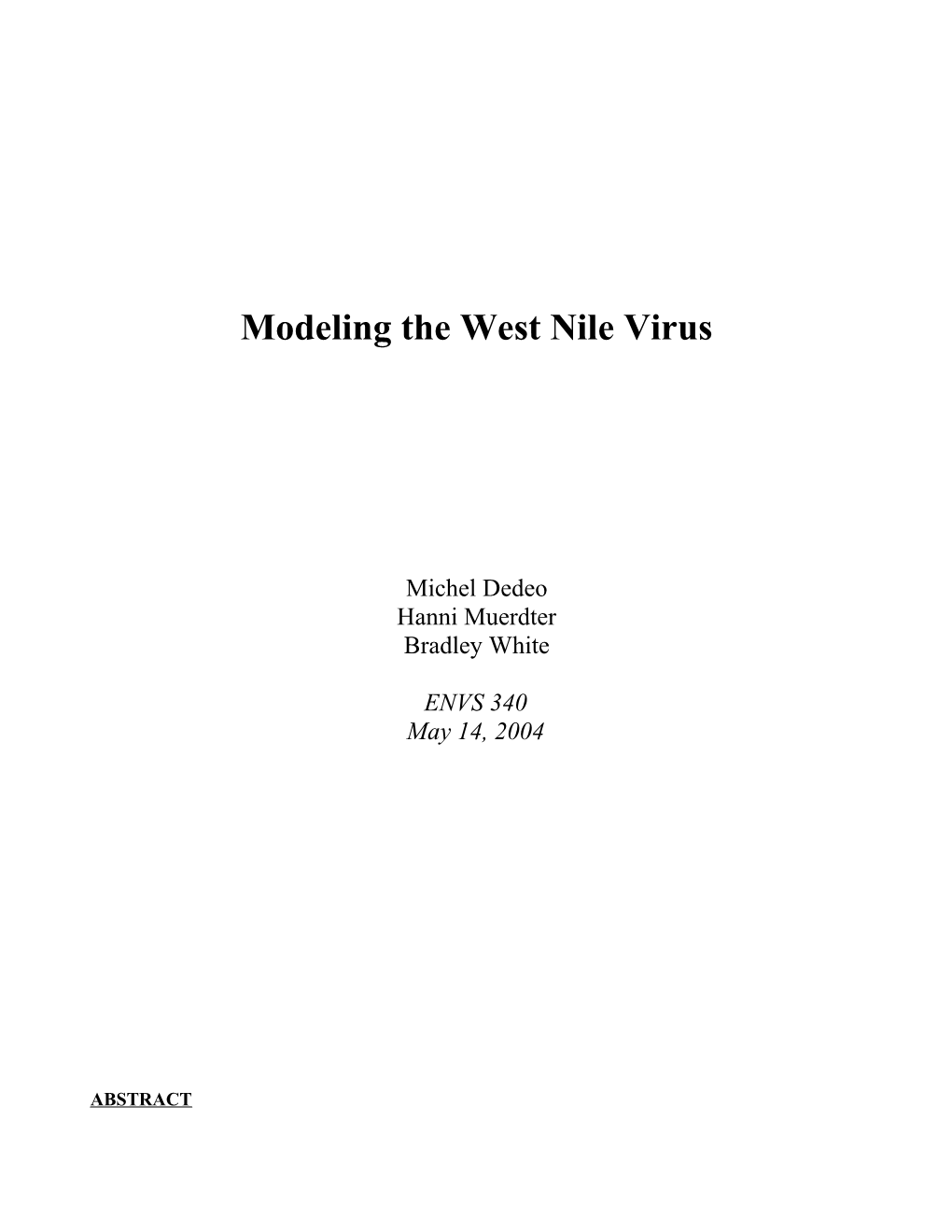 Modeling the West Nile Virus