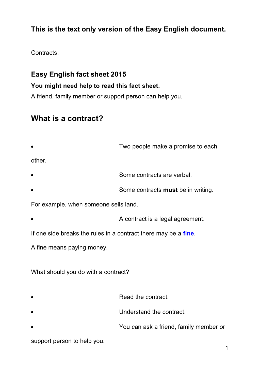 Contracts Easy English Factsheet