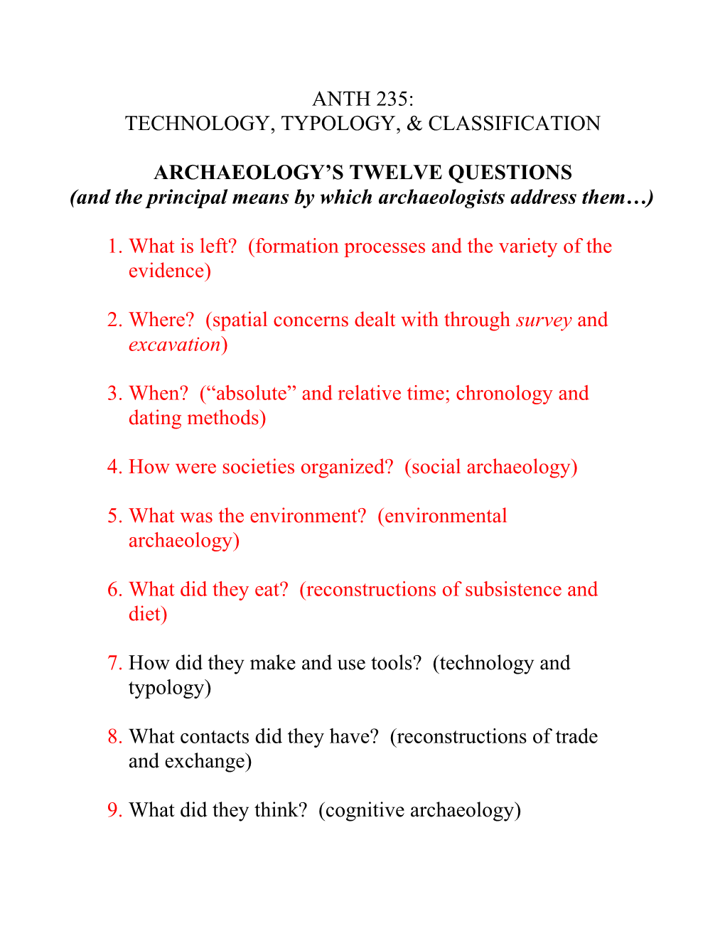 Anth 235: Technology, Typology, & Classification