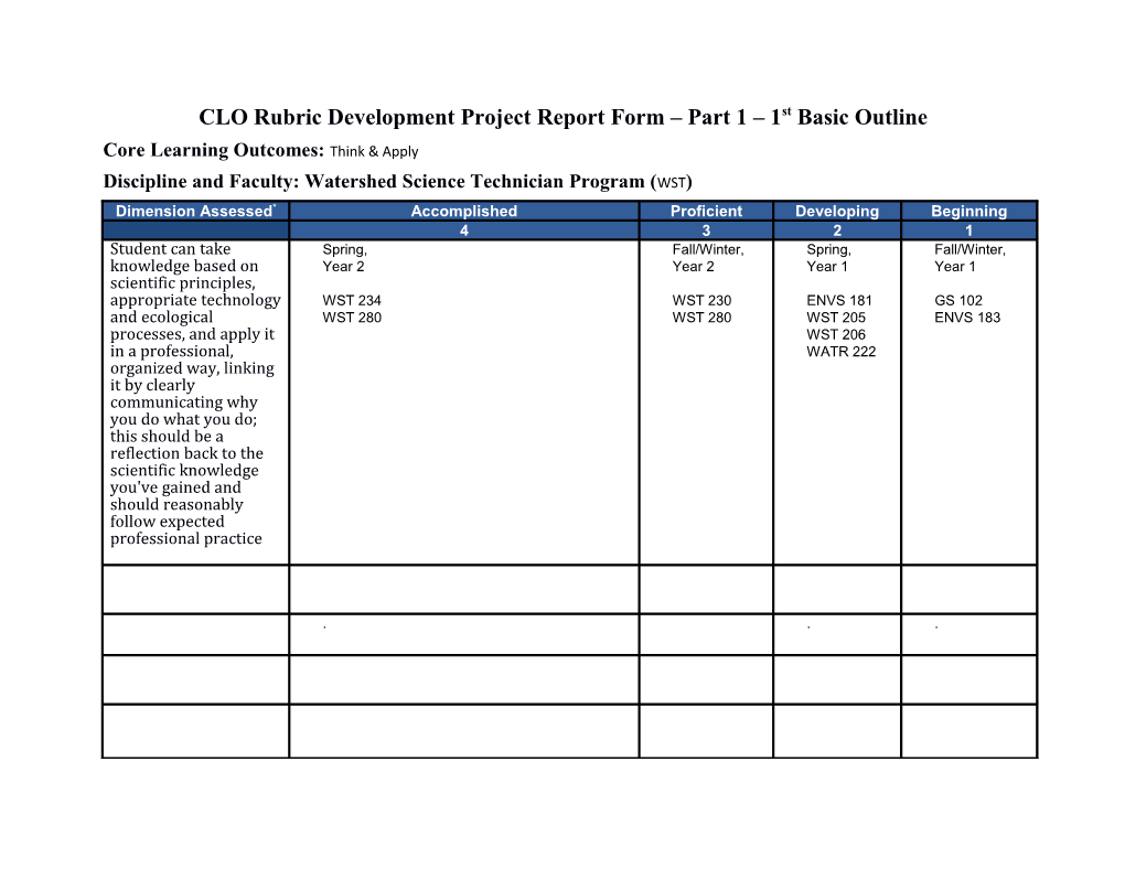 CLO Rubric Development Project Report Form Part 1 1St Basic Outline