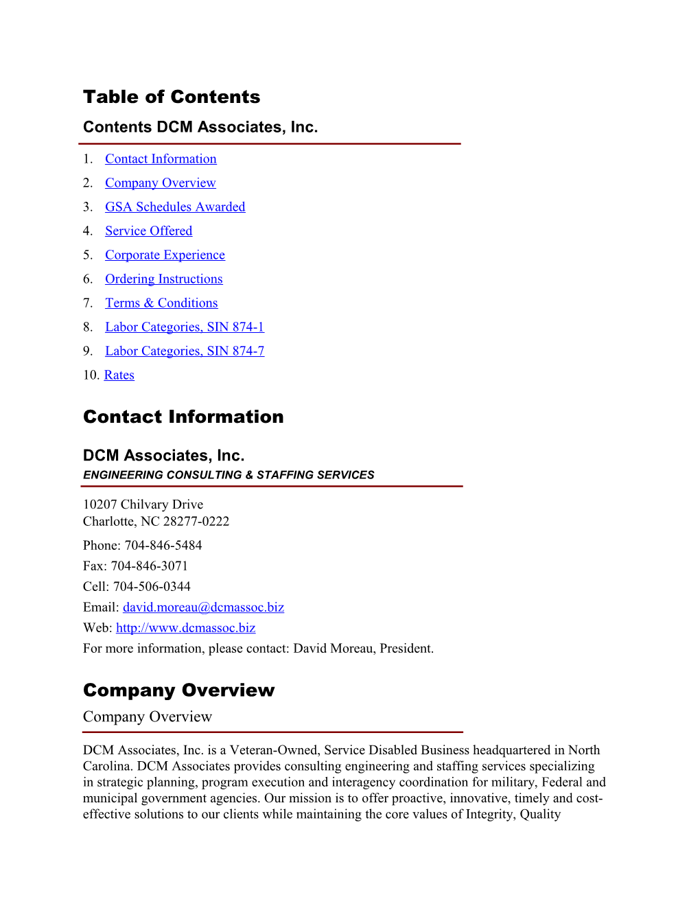 Contents DCM Associates, Inc