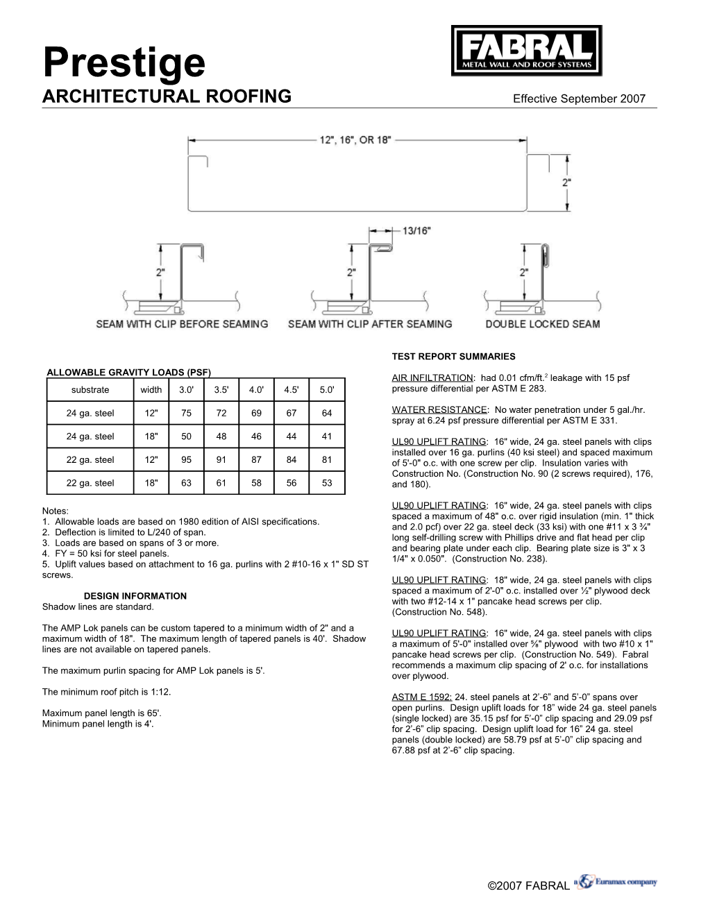 ARCHITECTURAL ROOFING Effective September 2007