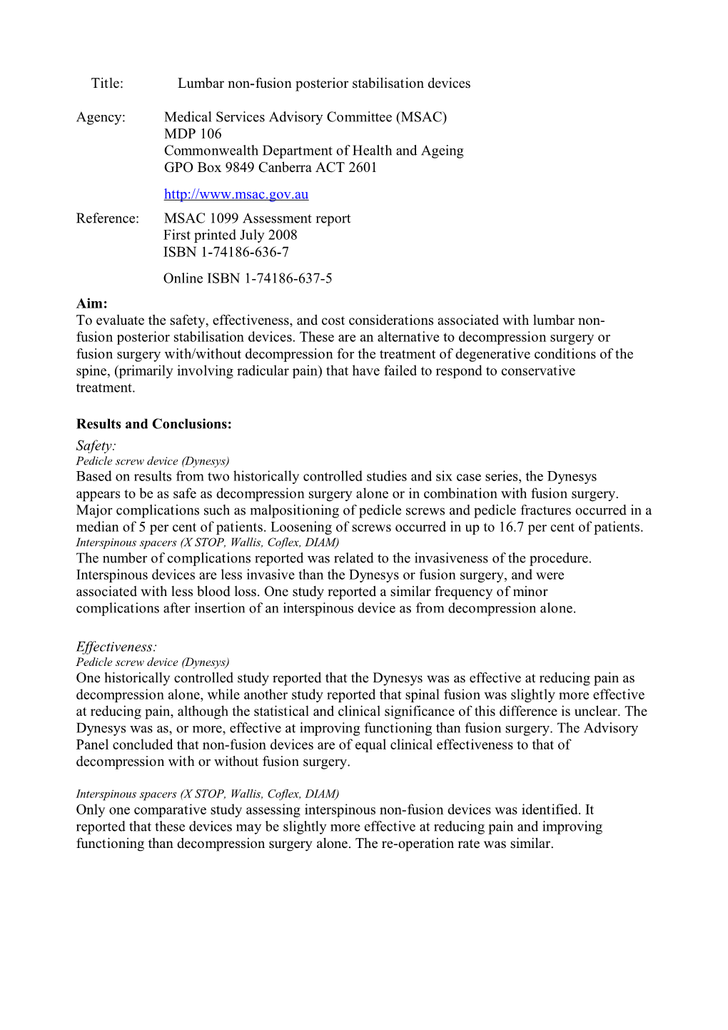 Title: Lumbar Non-Fusion Posterior Stabilisation Devices