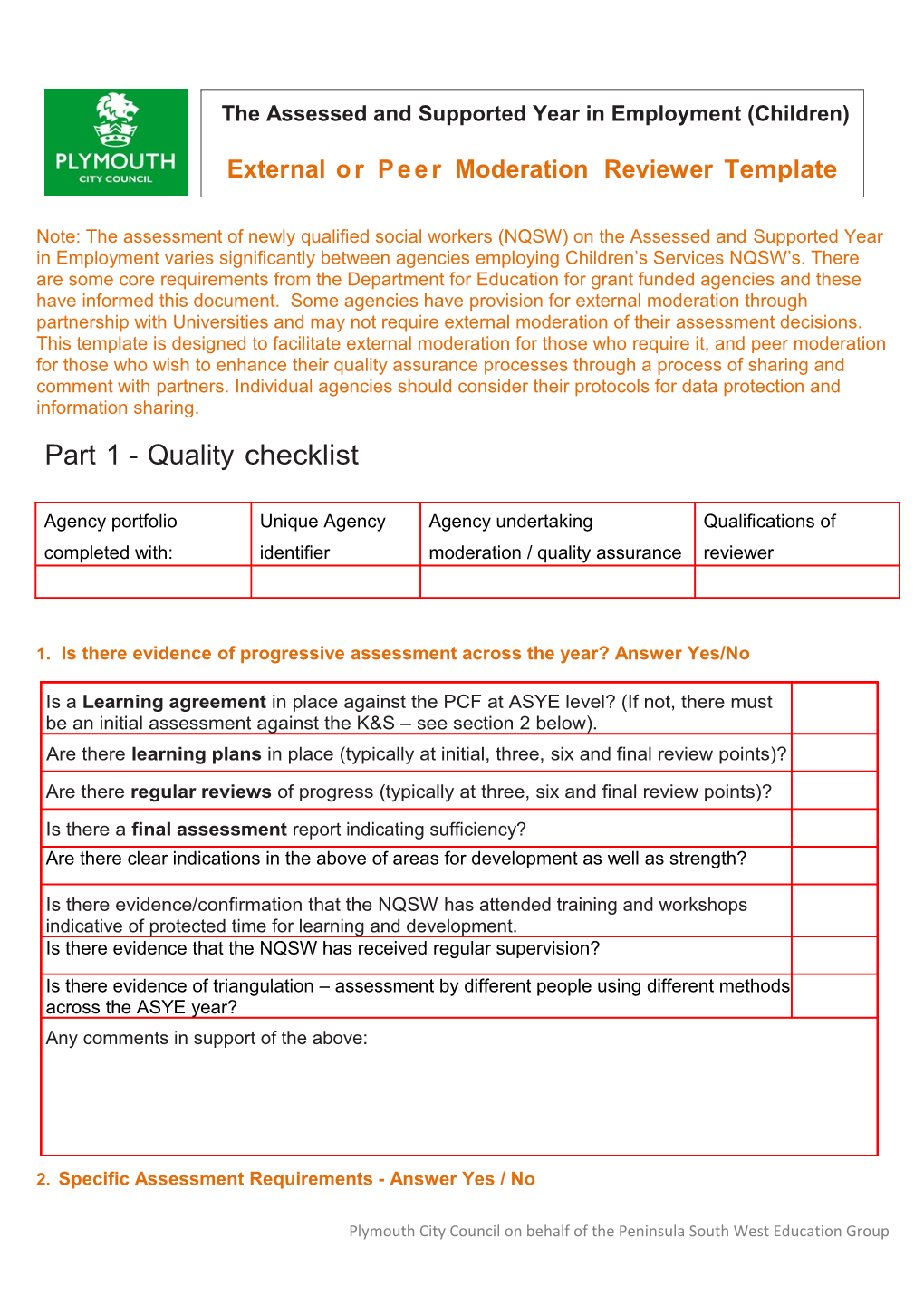 Child and Family External Moderation Template