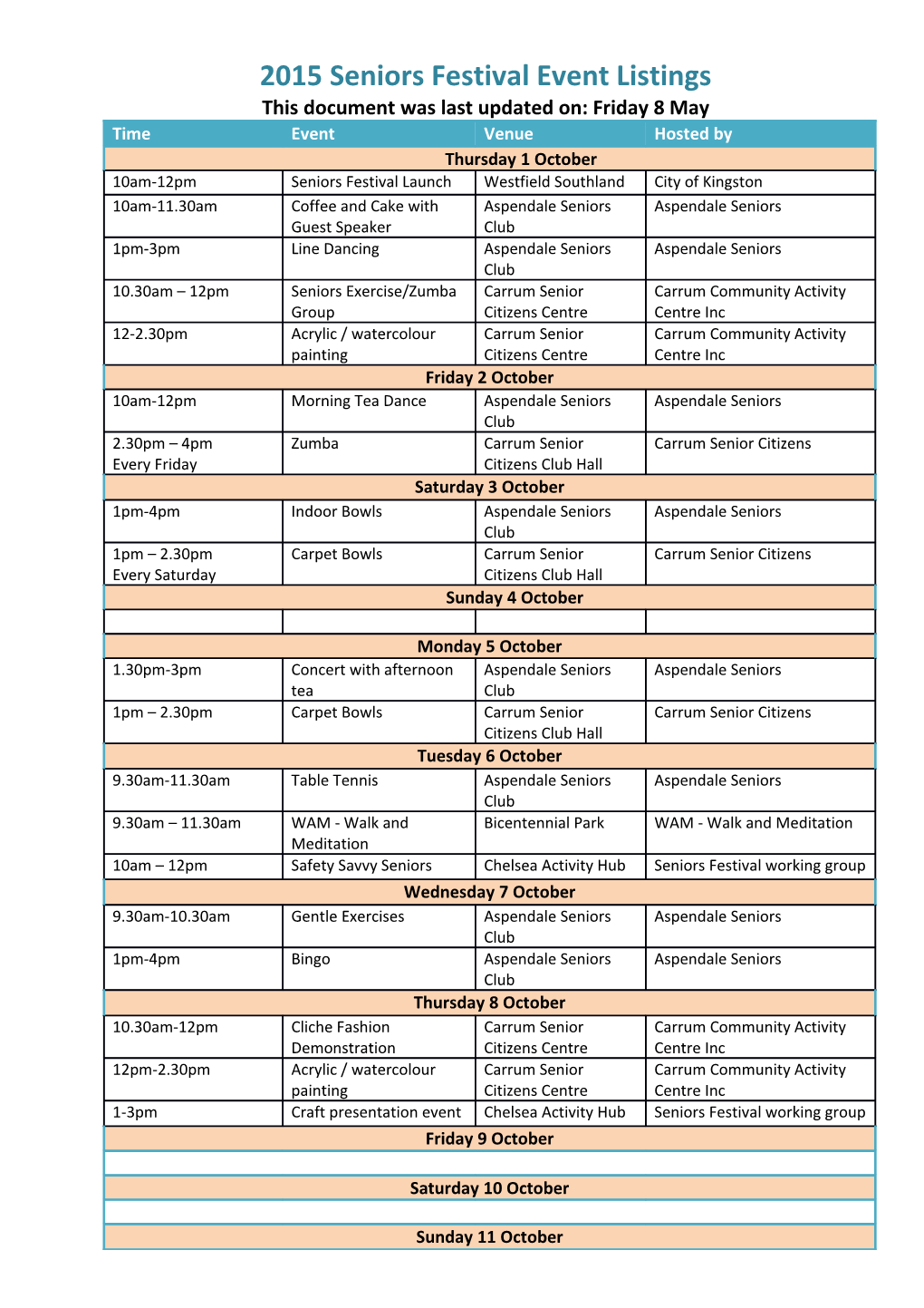 2015 Seniors Festival Event Listings