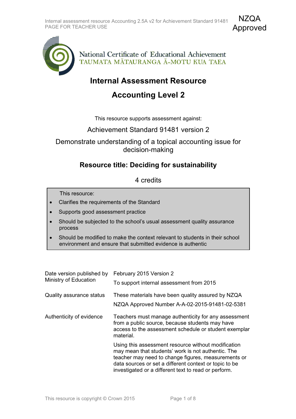 Level 2 Accounting Internal Assessment Resource
