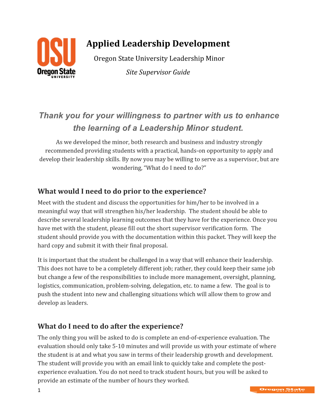 Oregon State University Leadership Minor