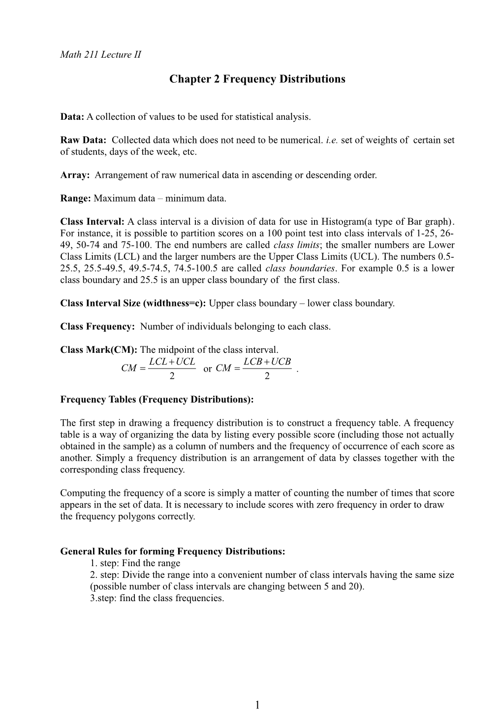 Chapter 2 Frequency Distributions