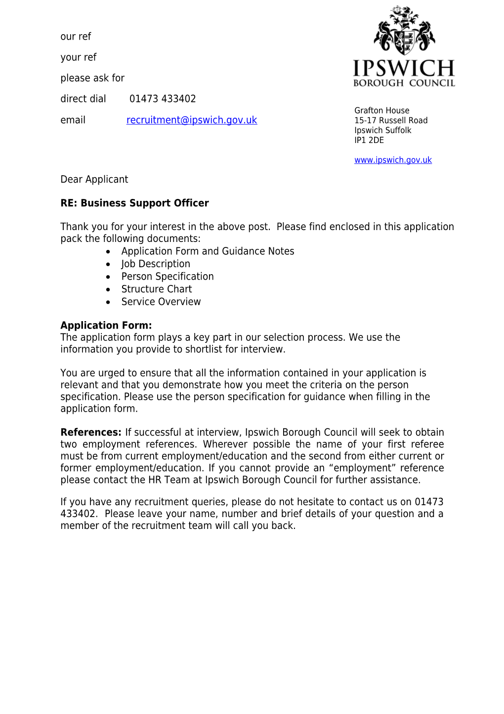 RE: Business Support Officer