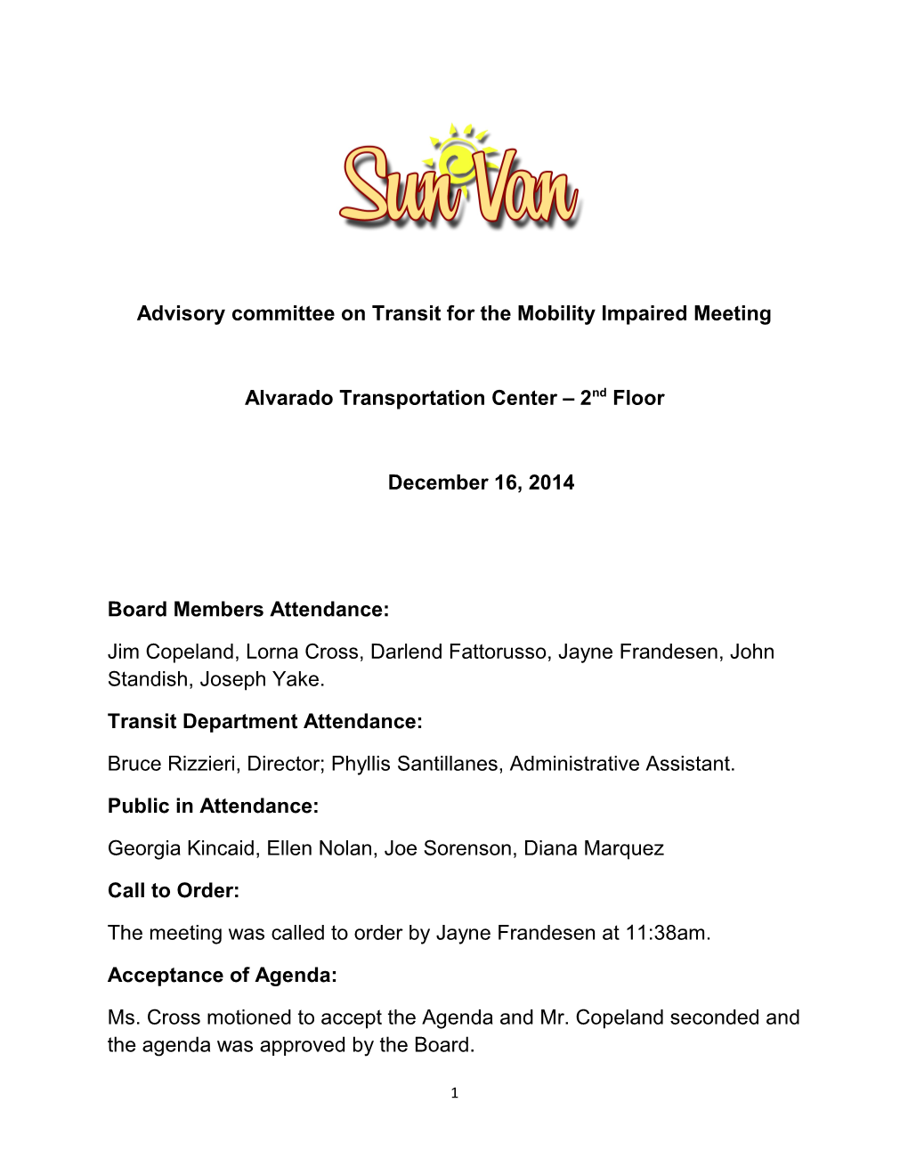 Advisory Committee on Transit for the Mobility Impaired Meeting