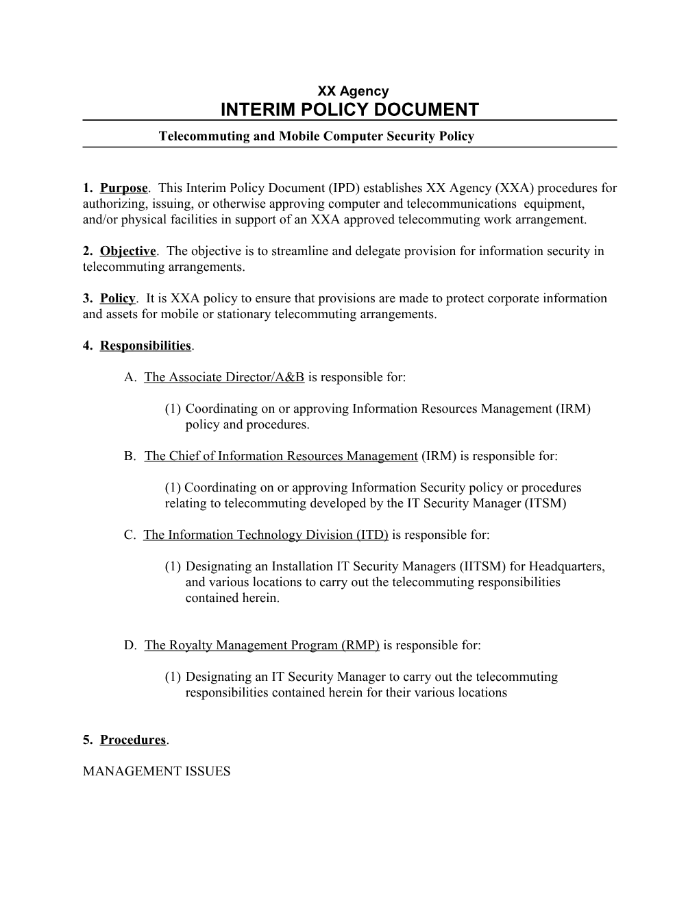 Interim Policy Document