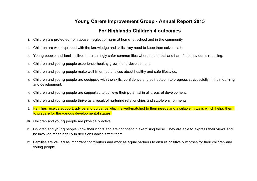 Young Carers Improvement Group - Annual Report 2015