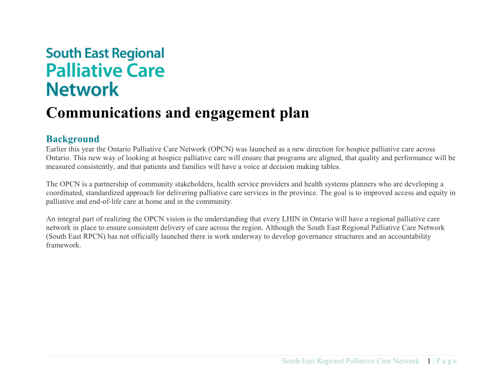 Communications and Engagement Plan