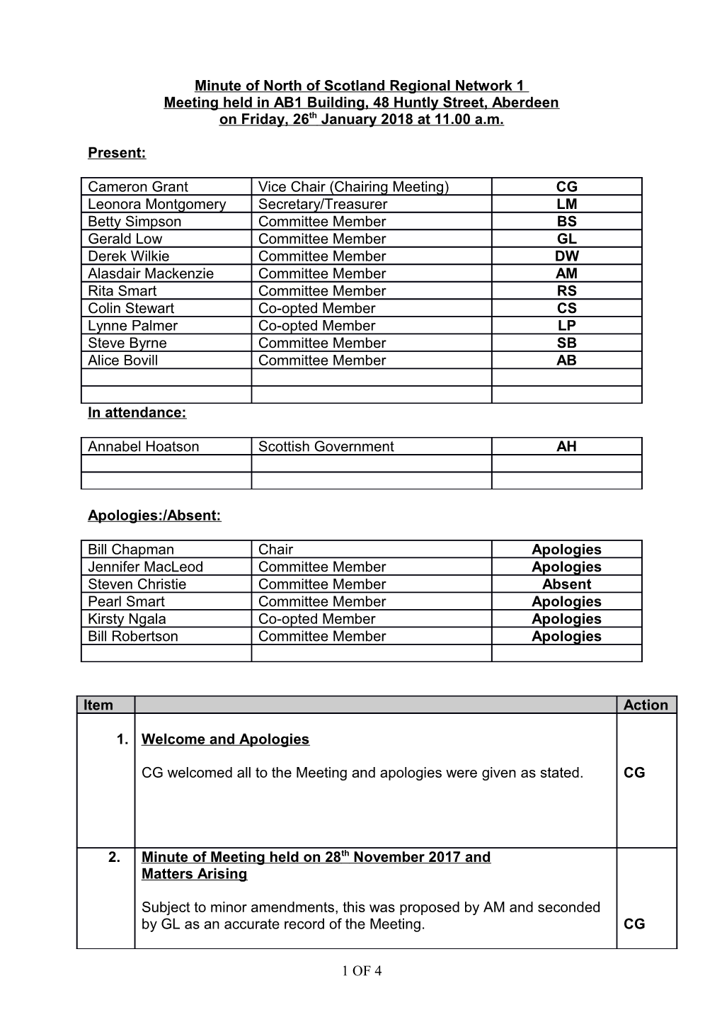 Minute of North of Scotland Regional Network 1