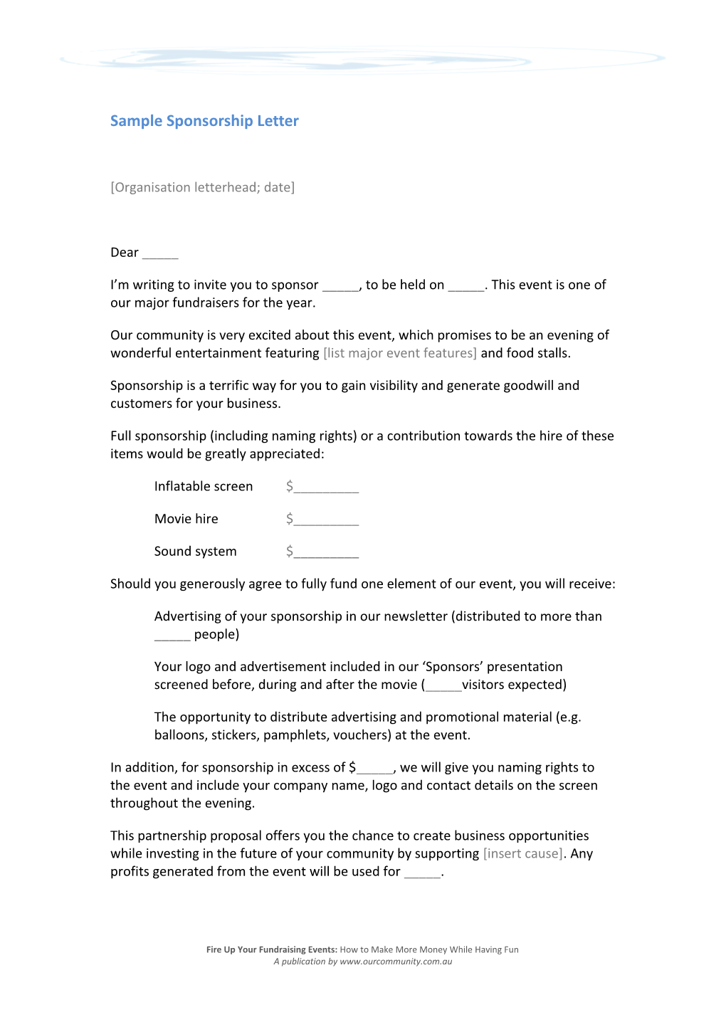 Sample Sponsorship Letter