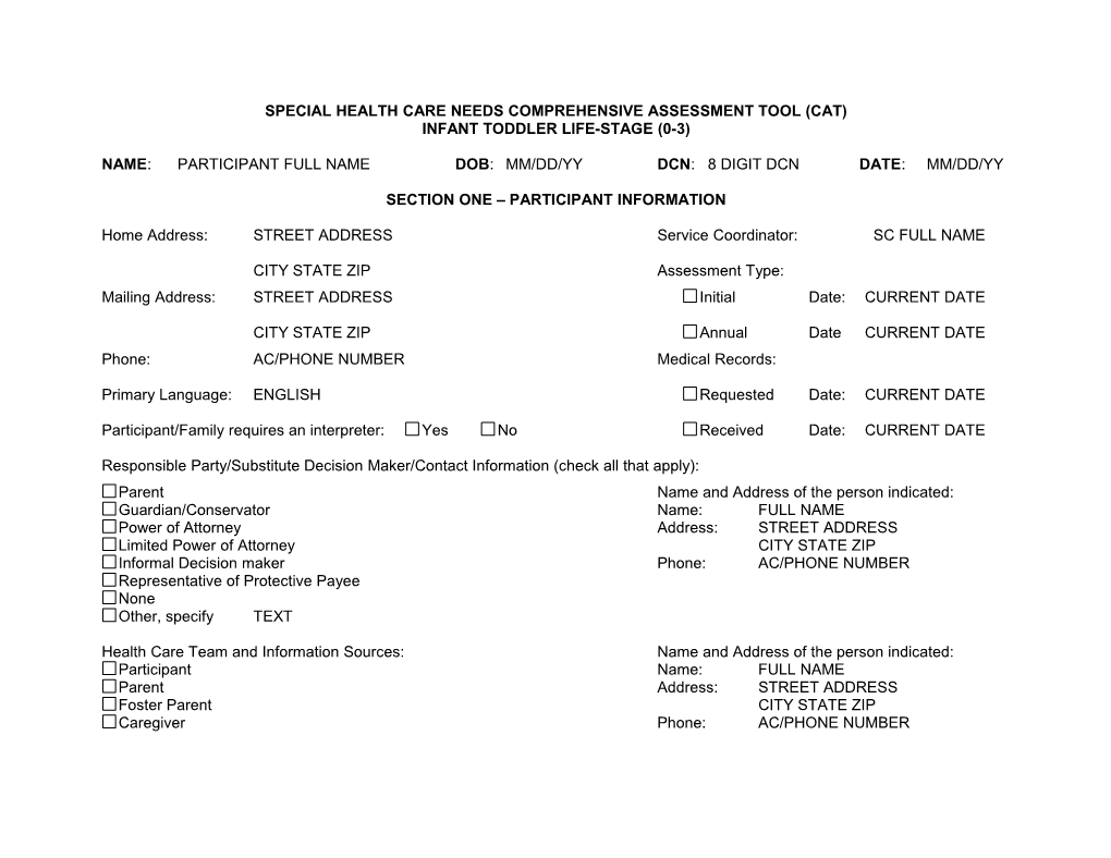 Special Health Care Needs Comprehensive Assessment Tool (Cat)