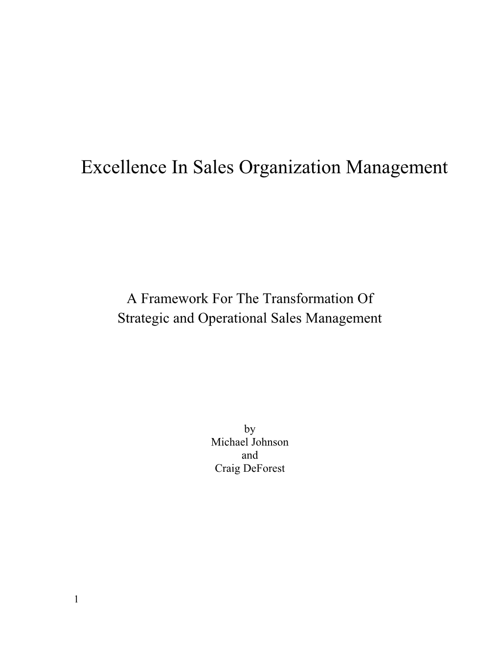 Excellence in Sales Organization Management