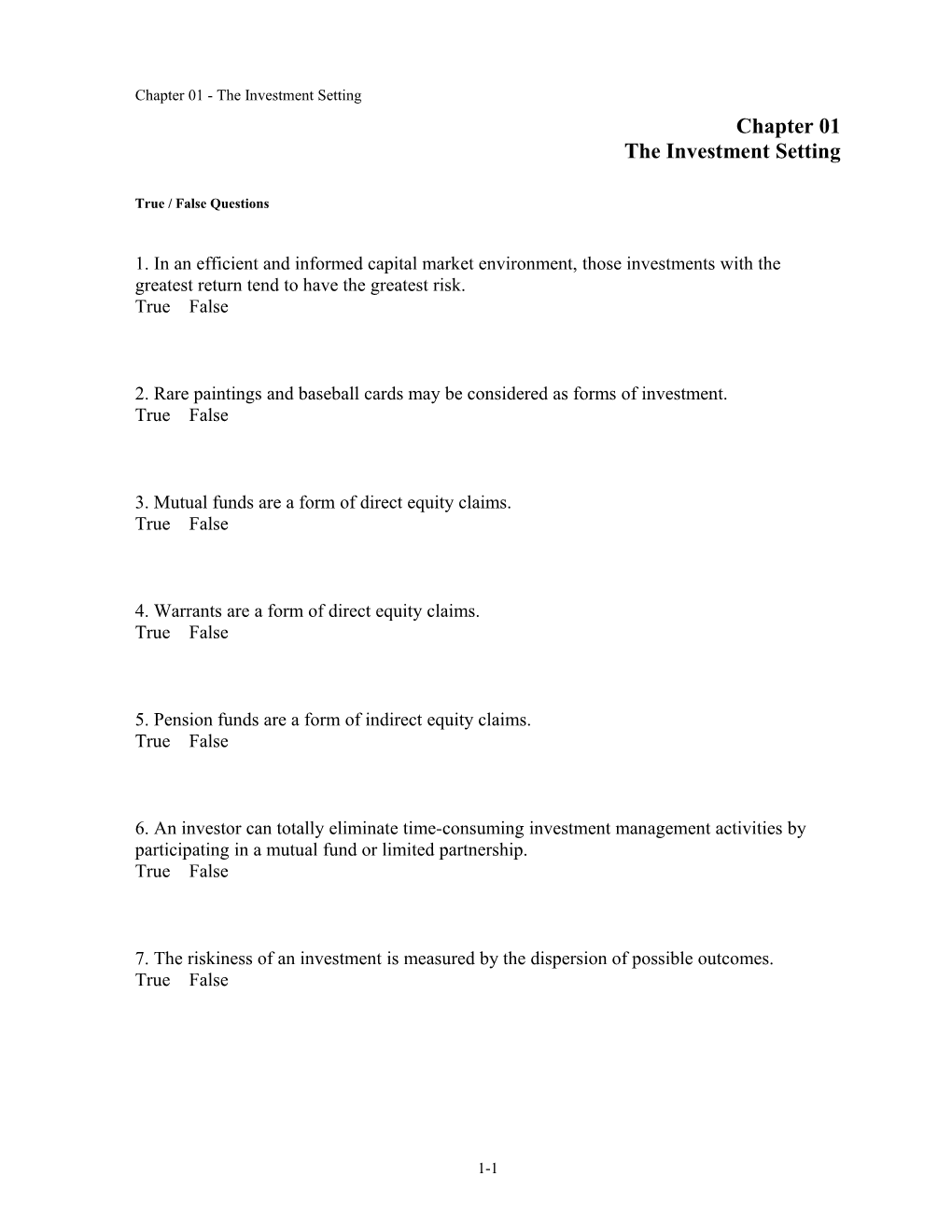 Chapter 01 the Investment Setting