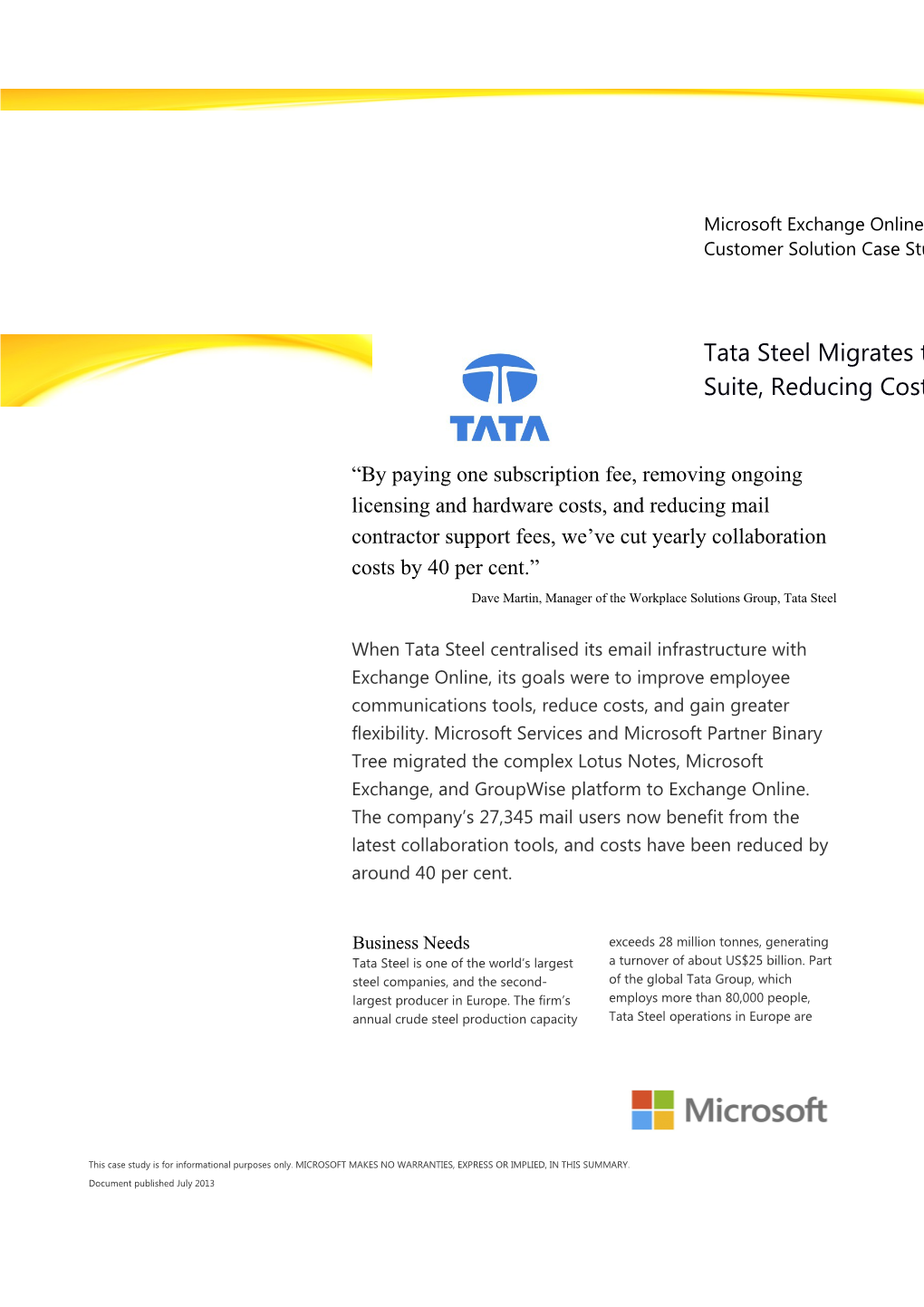 Writeimage CSB Tata Steel Migrates to Cloud Collaboration Suite to Reduce Costs by 40 Per Cent