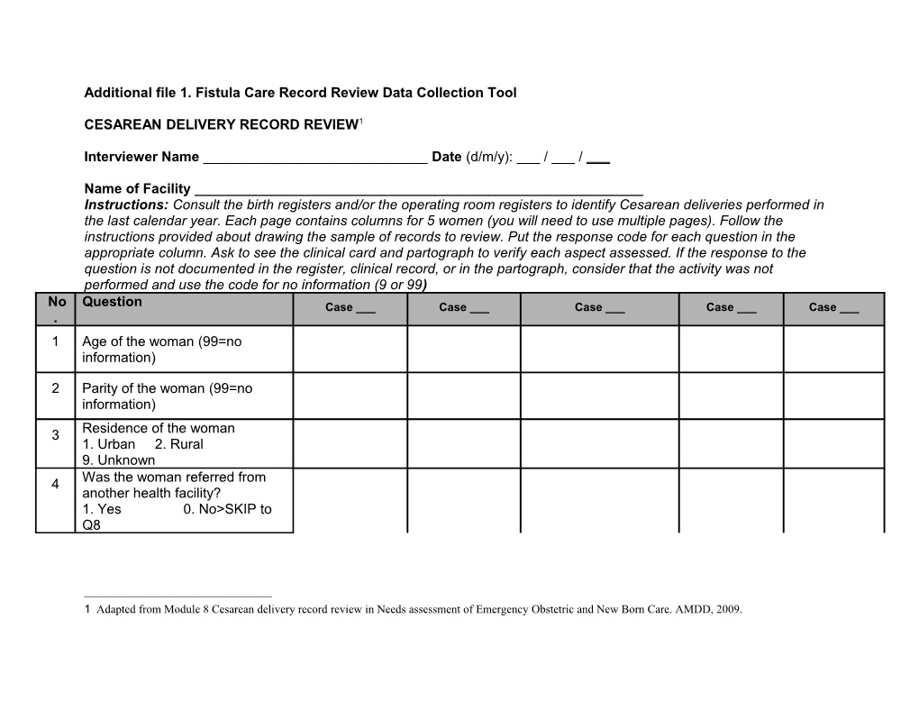 Additional File 1. Fistula Care Record Review Data Collection Tool