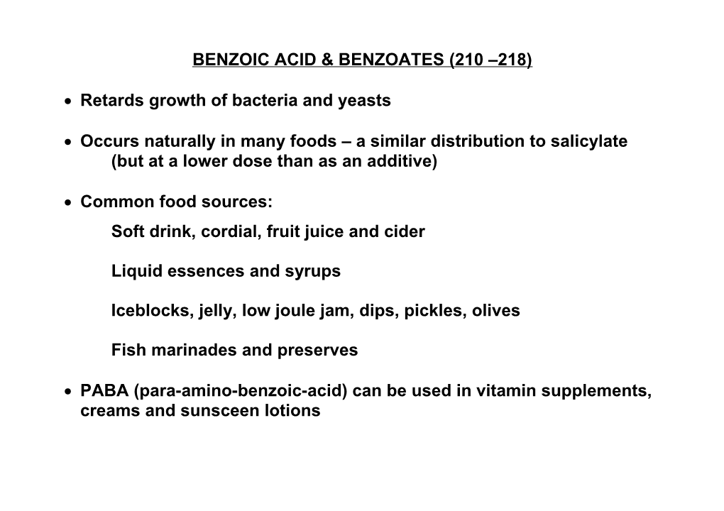 Benzoic Acid & Benzoates (210 218)