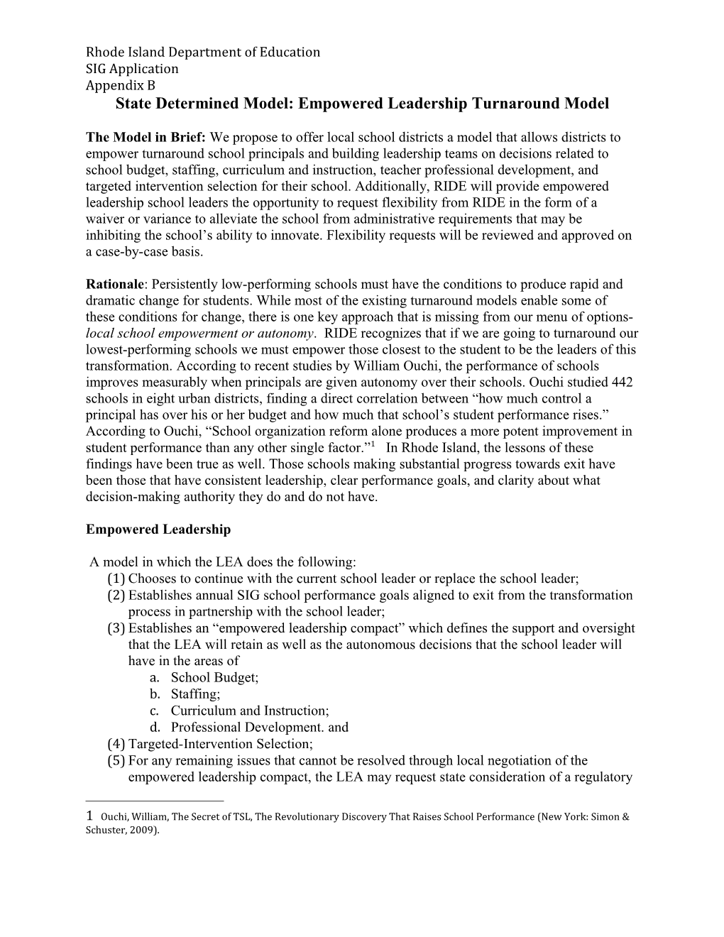 State Determined Model: Empowered Leadership Turnaround Model (MS Word)