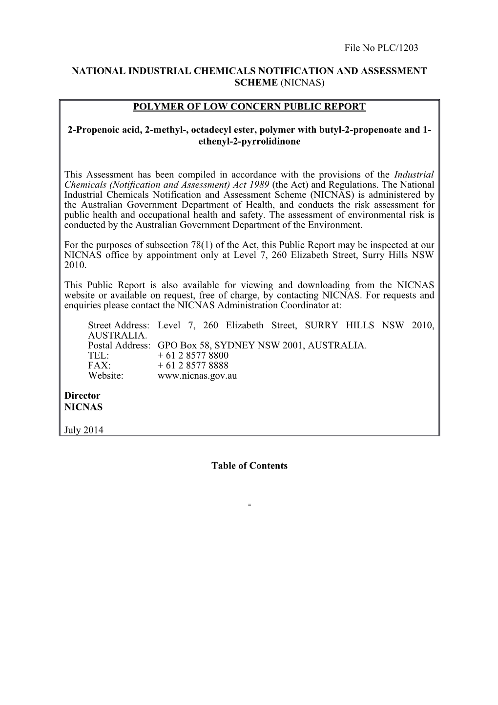 National Industrial Chemicals Notification and Assessment Scheme (Nicnas) s15