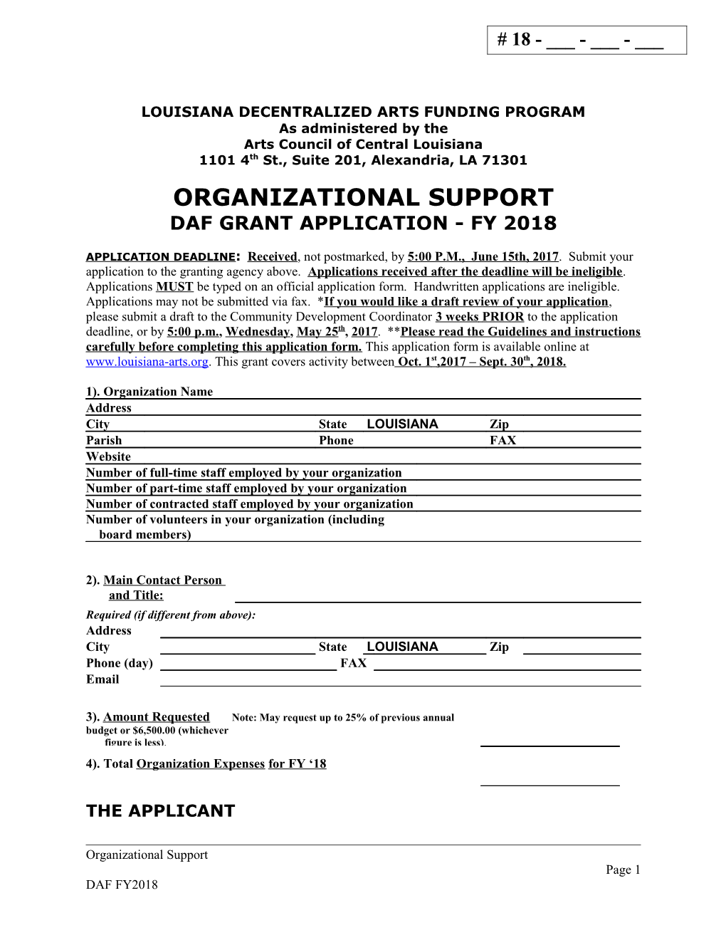 DAF Program - Organizational Support Grant Application