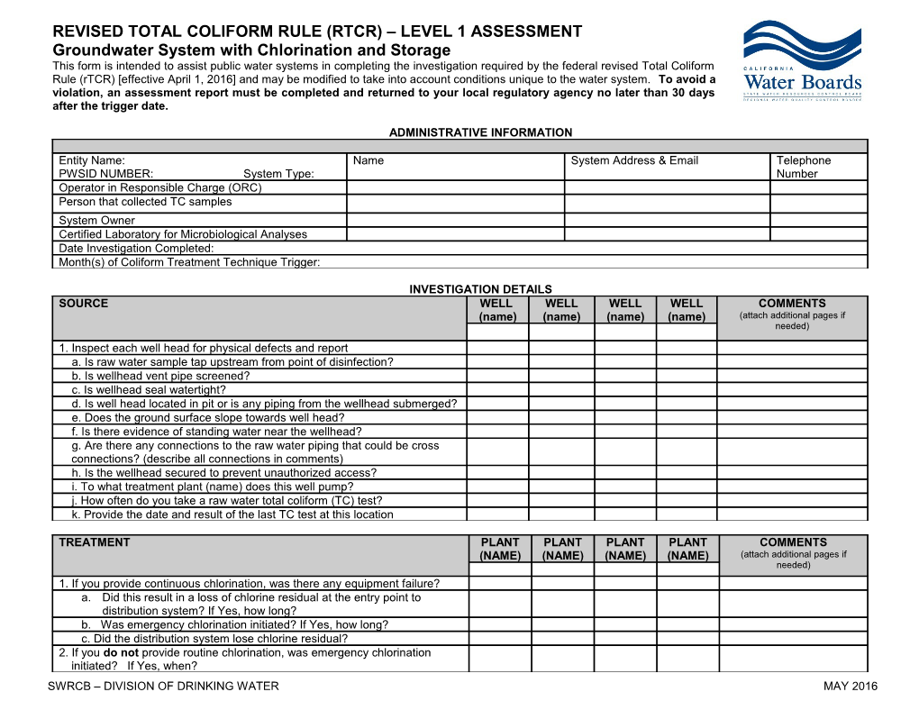 Groundwater Rtcr Level 1 Assessment