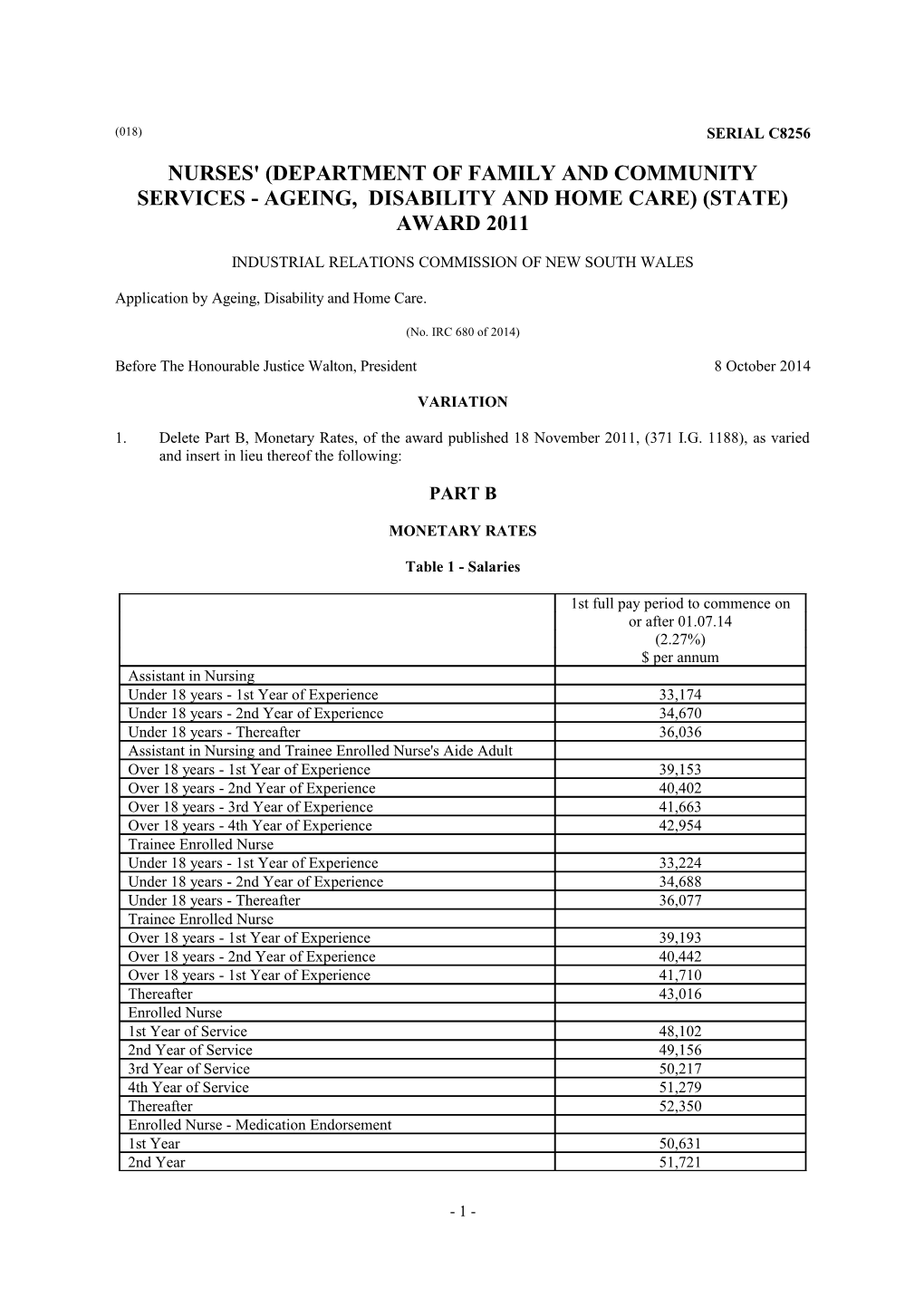 Nurses' (Department of Family and Community Services - Ageing, Disability and Home Care)