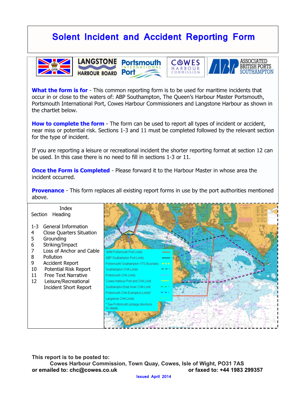 The Solent Operators Group Combined Incident Reporting Form