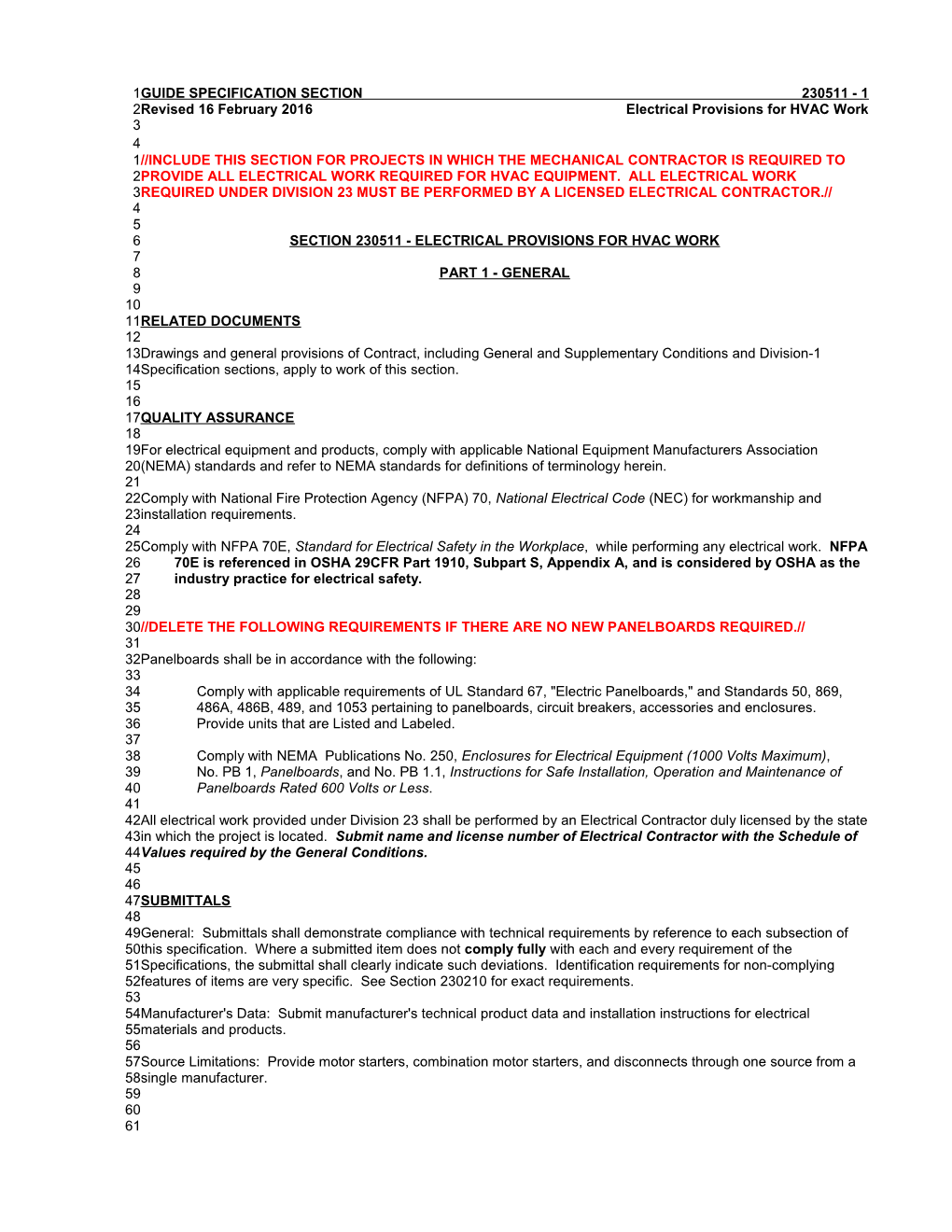 Section 230511 - Electrical Provisions for Hvac Work