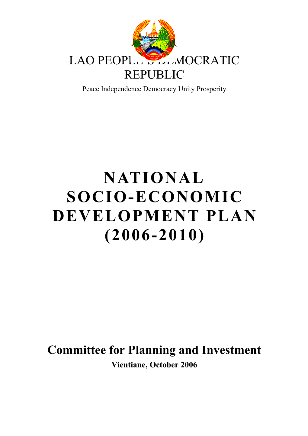 Lao PDR: National Socio-Economic Development Plan (2006-2010)