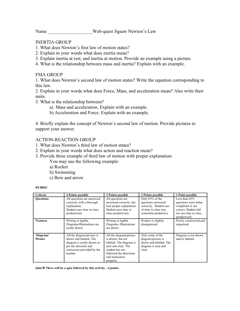 Name ______Web-Quest Jigsaw Newton S Law