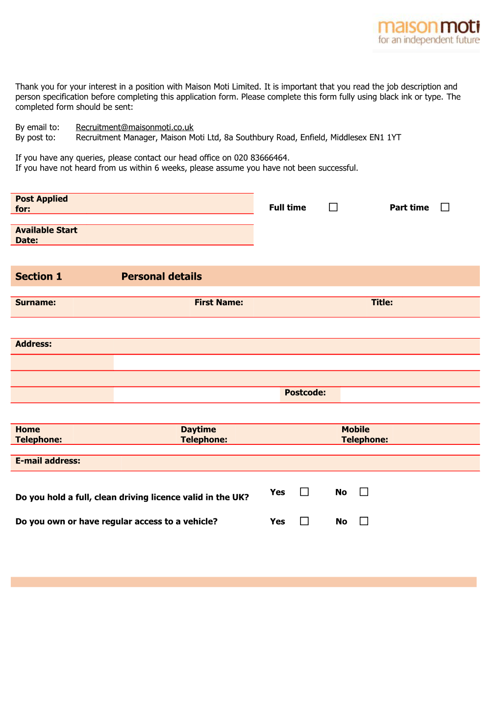 Job Application Form Template s10
