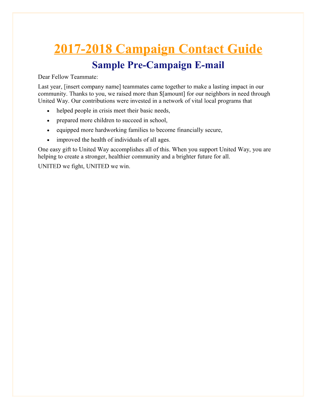 Sample Pre-Campaign E-Mail