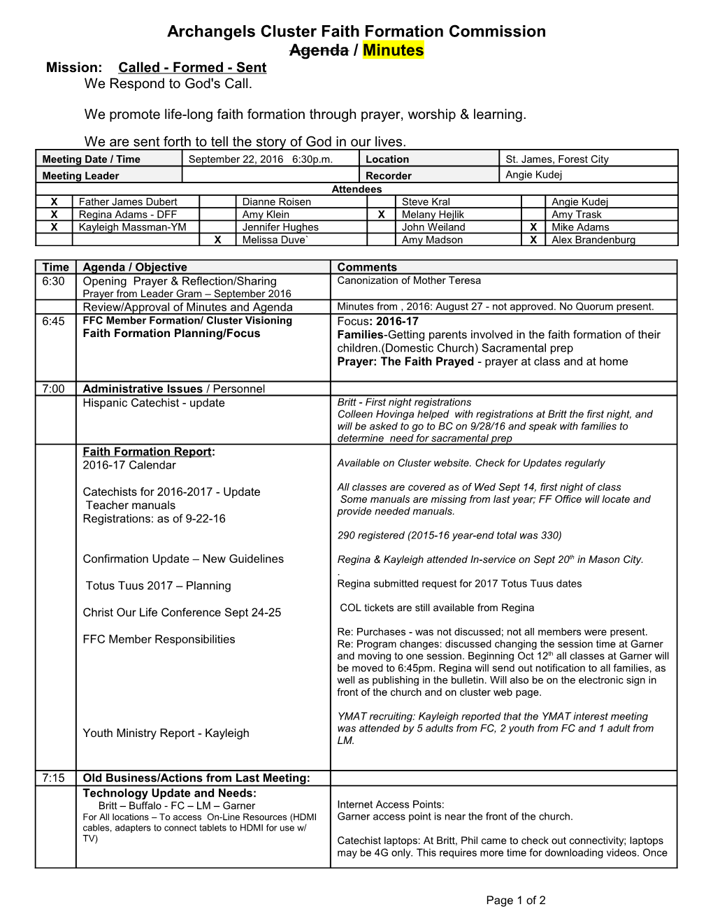 Archangels Cluster Faith Formation Commission s1