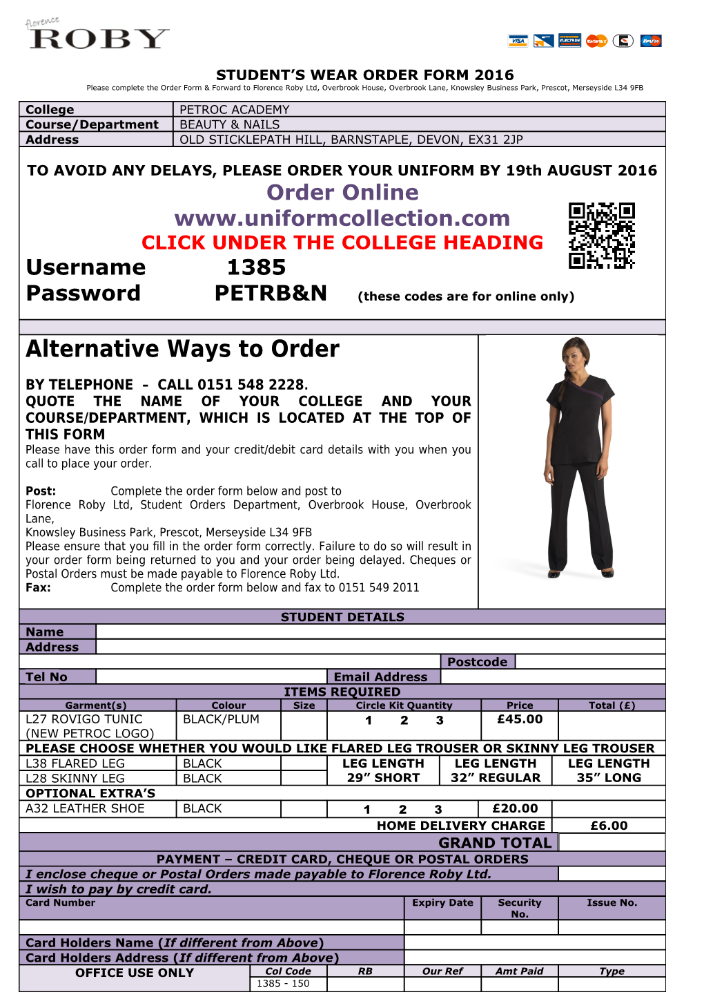 Student S Wear Order Form 2016