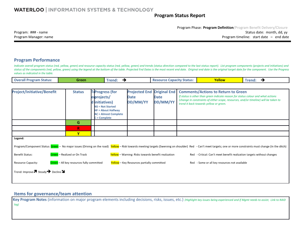 Program Phase: Program Definition /Program Benefit Delivery/Closure