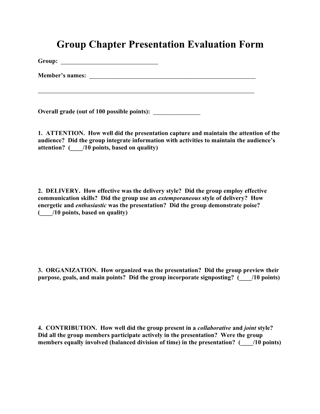 Group Fishbowl Discussion Evaluation Form