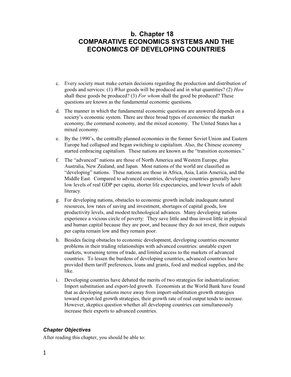 Chapter 18COMPARATIVE ECONOMICS SYSTEMS and the ECONOMICS of DEVELOPING COUNTRIES