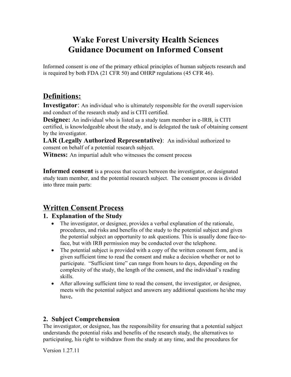 Guidance Document on Informed Consent