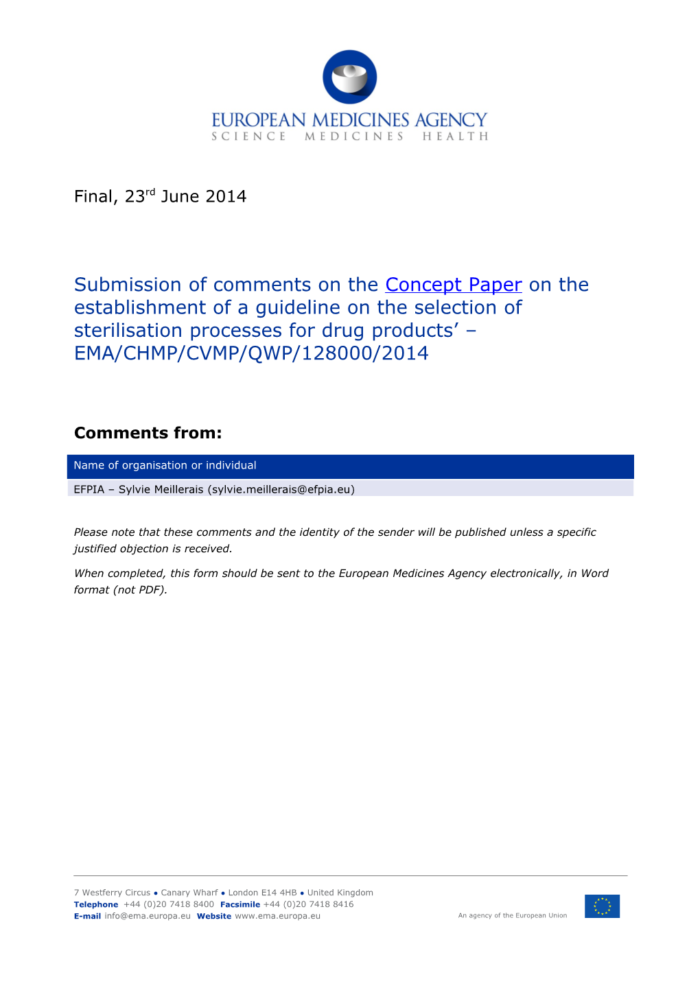 Form for Submission of Comments s1