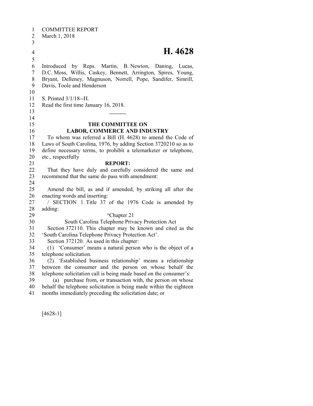 2017-2018 Bill 4628 Text of Previous Version (Mar. 1, 2018) - South Carolina Legislature Online