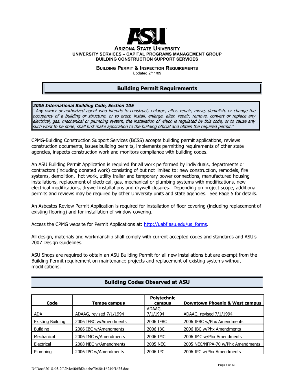 Asu Construction Inspection Procedures for Contractors