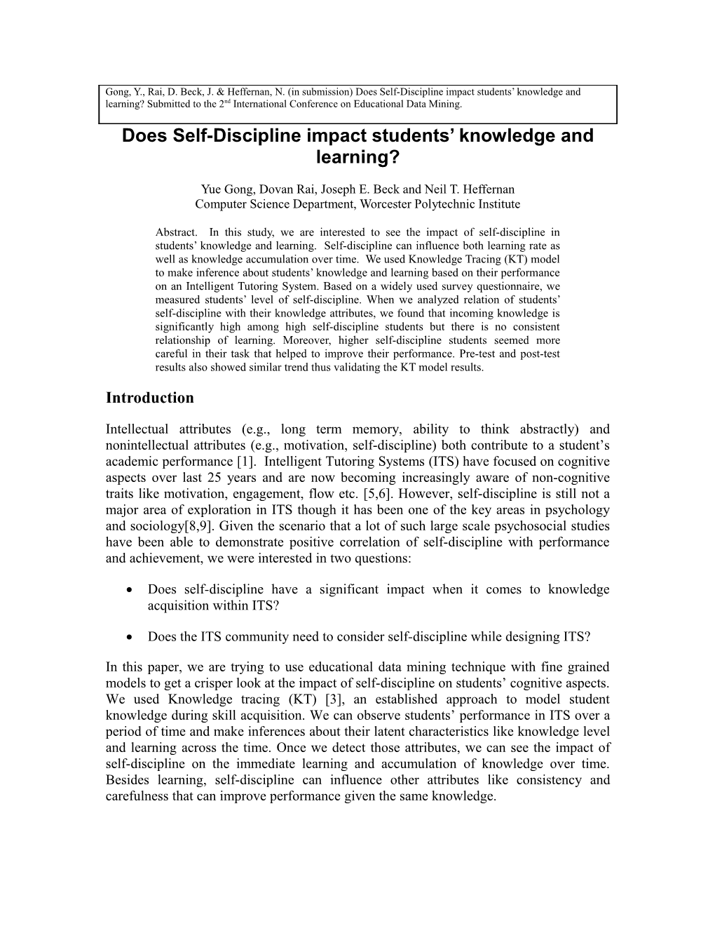 Formatting Instructions for Educational Data Mining Conference